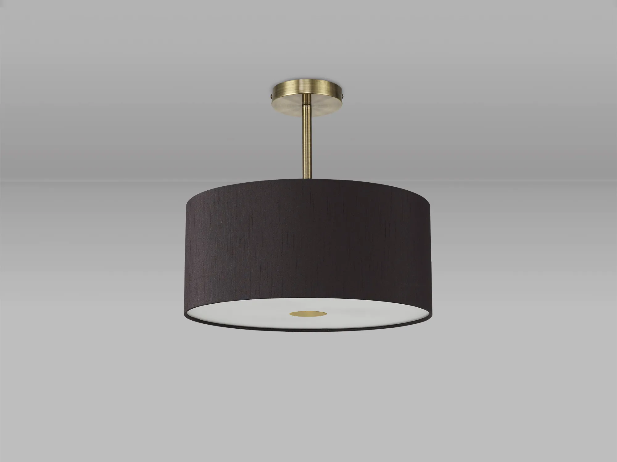 Baymont 40cm Semi Flush 1 Light Antique Brass, Black, Frosted Diffuser DK0181  Deco Baymont AB BL